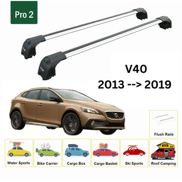 Für Volvo V40 2013–19 Dachträger, Querträger, Metallhalterung, bündige Schiene, Alu, Silber - 0