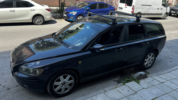 Für Volvo V50 2004–12 Dachträger, Querträger, Metallhalterung, erhöhte Schiene, Alu, Schwarz