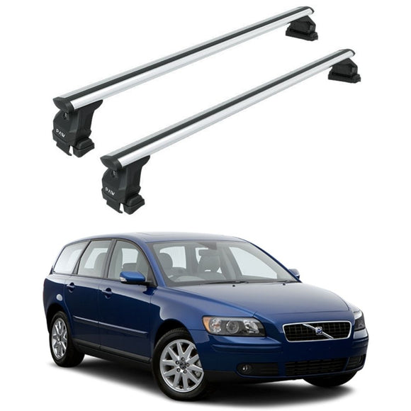Für Volvo V50 2004–12 Dachträger, Querträger, Metallhalterung, erhöhte Schiene, Alu, Schwarz