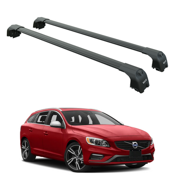 Für Volvo V60 Kombi 2010–18, Dachträger, Querstange, Metallhalterung, bündige Schiene, Schwarz