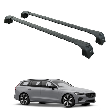 For Volvo V60 Estate 2018-2025 Roof Rack Cross Bar Flush Rail Alu Black