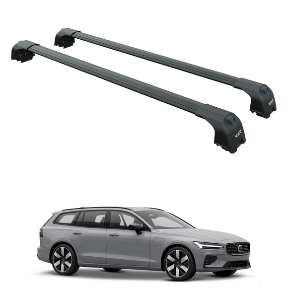 For Volvo V60 Estate 2018-2025 Roof Rack Cross Bar Flush Rail Alu Black