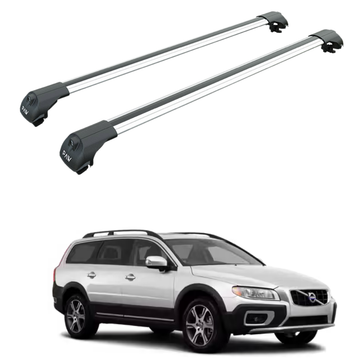 Für Volvo V70 Kombi 1998–16, Dachträger, Querstange, Metallhalterung, erhöhte Schiene, Alu, Silber