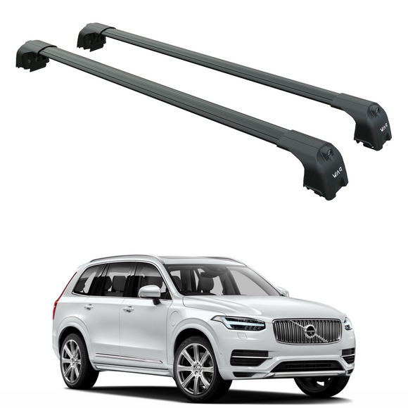 Für Volvo XC90 2015-Up Dachträger Querstange Metallhalterung Flush Rail Alu Schwarz