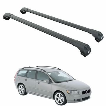 For Volvo V50 2004-2012 Roof Rack Cross Bar Raised Rail Black
