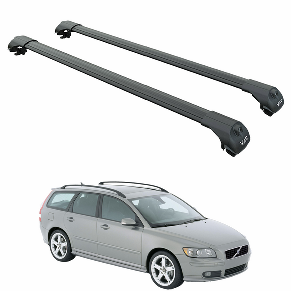 Für Volvo V50 2004–12 Dachträger, Querträger, Metallhalterung, erhöhte Schiene, Alu, Schwarz