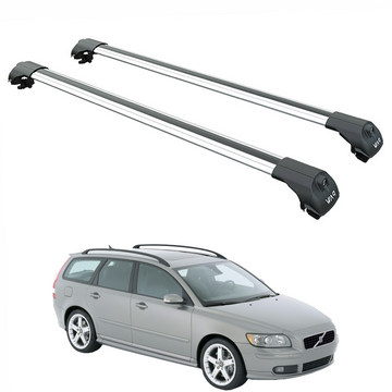 For Volvo V50 2004-2012 Roof Rack Cross Bar Raised Rail Silver