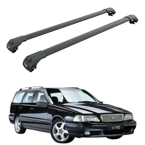 Für Volvo V70 Kombi 1998–16, Dachträger, Querstange, Metallhalterung, erhöhte Schiene, Alu, Schwarz