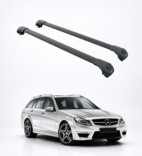 For Mercedes C Estate S204 (2008-2014) Roof Rack Cross Bars Raised Rail Black