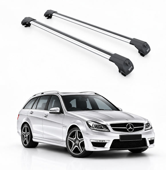 For Mercedes C Estate S204 (2008-2014) Roof Rack Cross Bars Raised Rail Silver