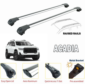 For GMC Acadia/Denali 2010-2016 Roof Rack Cross Bars Raised Rail Alu Silver - 0