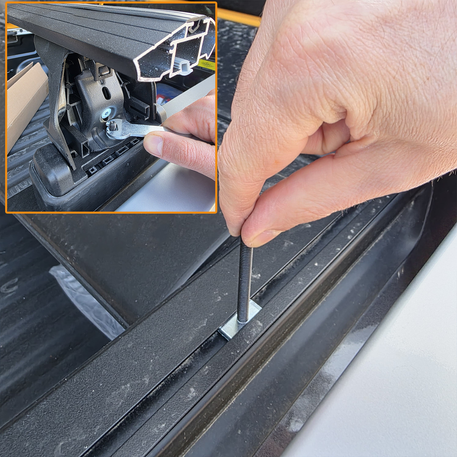 For RAM 1500 (2009-2025) Bed Rack Cross Bars with Metal Brackets (Aluminum, Black) + RealTruck Tonneau Cover w/ T-Slot Rails