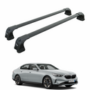 BMW 5 Series Sedan G60 2024-Up with black fix point roof rack cross bars installed