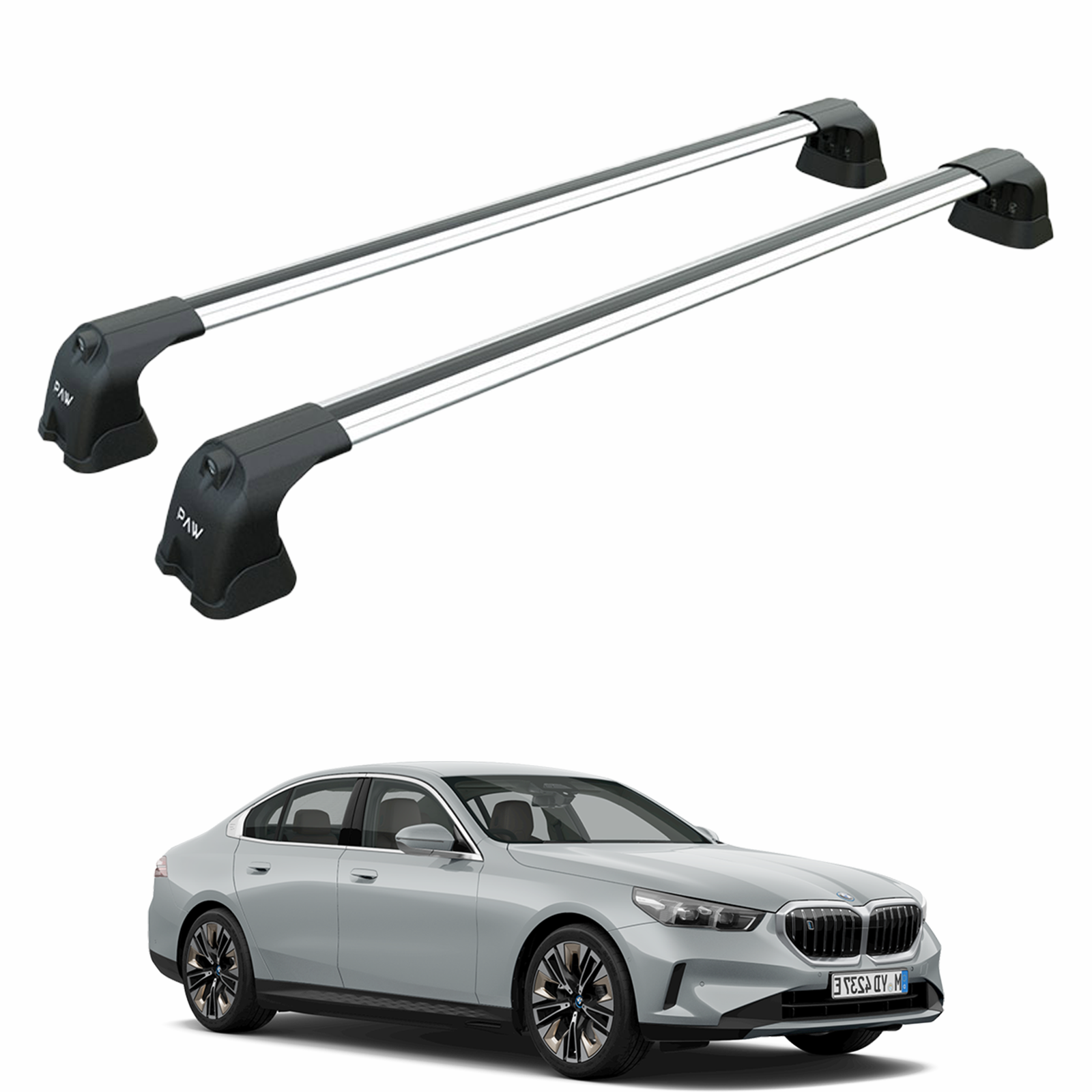 For BMW 5 Sedan G60 Roof Rack Cross Bars Fix Point Alu 2024-Up Silver