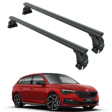 Für Skoda Scala 2019-Up Dachträgersystem Träger Querstangen Aluminium abschließbar Hochwertige Metallhalterung Schwarz