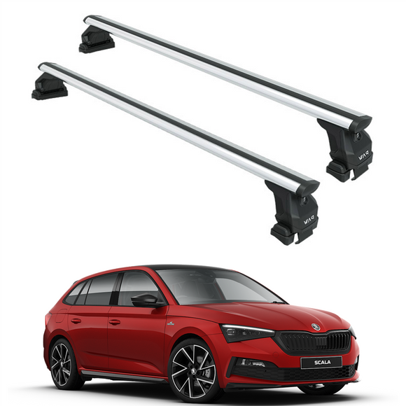 Für Skoda Scala 2019-Up Dachträgersystem Träger Querstangen Aluminium abschließbar Hochwertige Metallhalterung Silber 
