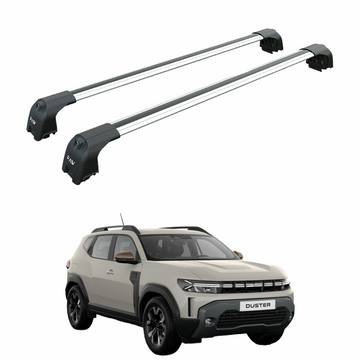 Für Dacia Duster 2018-Up Dachträgersystem, Aluminium-Querstange, Metallhalterung, abschließbar, Silber