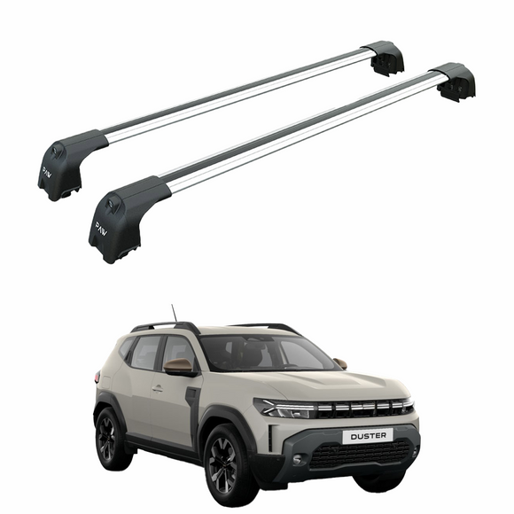 Für Dacia Duster 2018-Up Dachträgersystem, Aluminium-Querstange, Metallhalterung, abschließbar, Silber