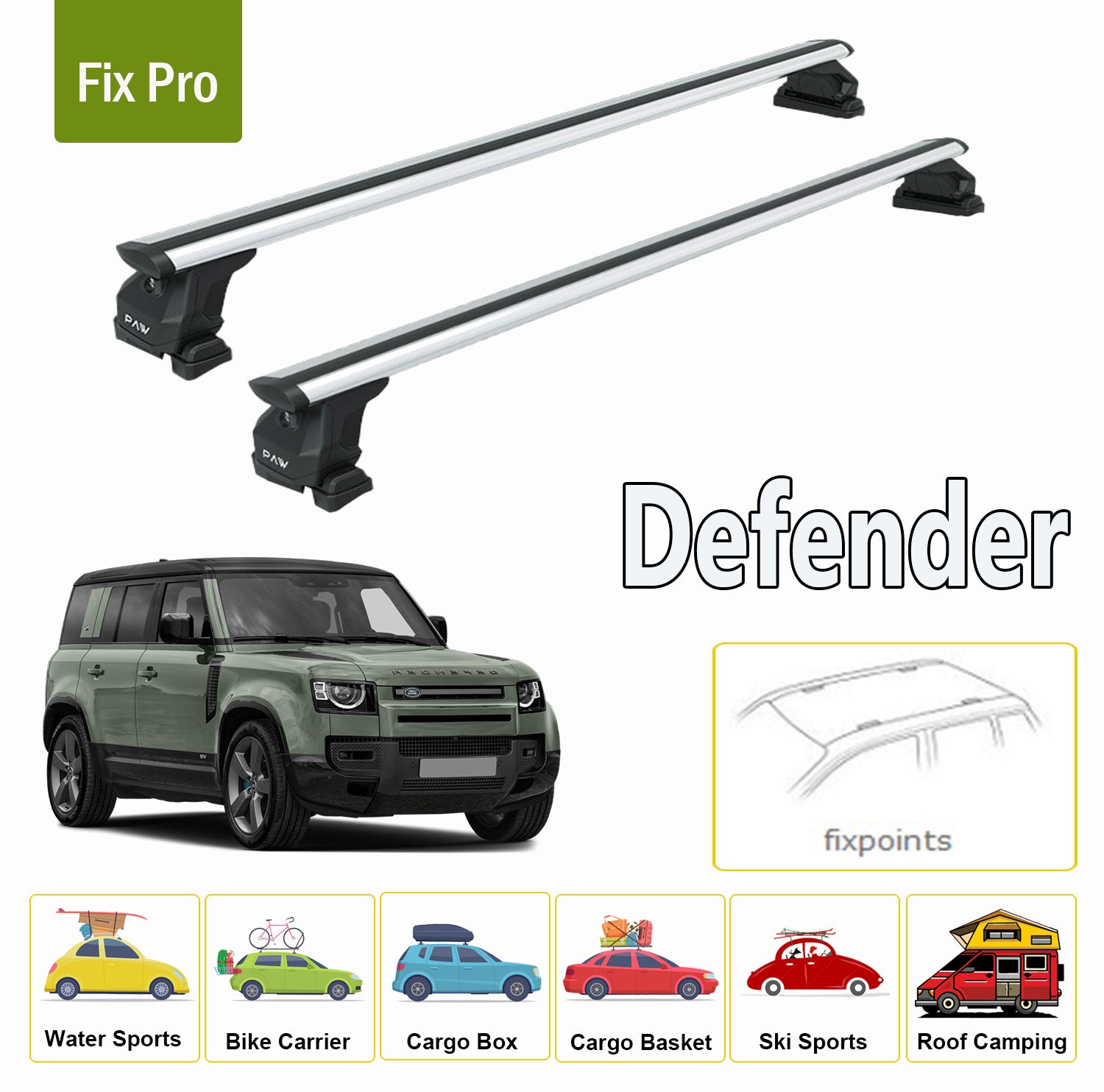 For  Land Rover Defender 2020-Up Cross Bars Fix Point Pro 6 Alu Silver - 0