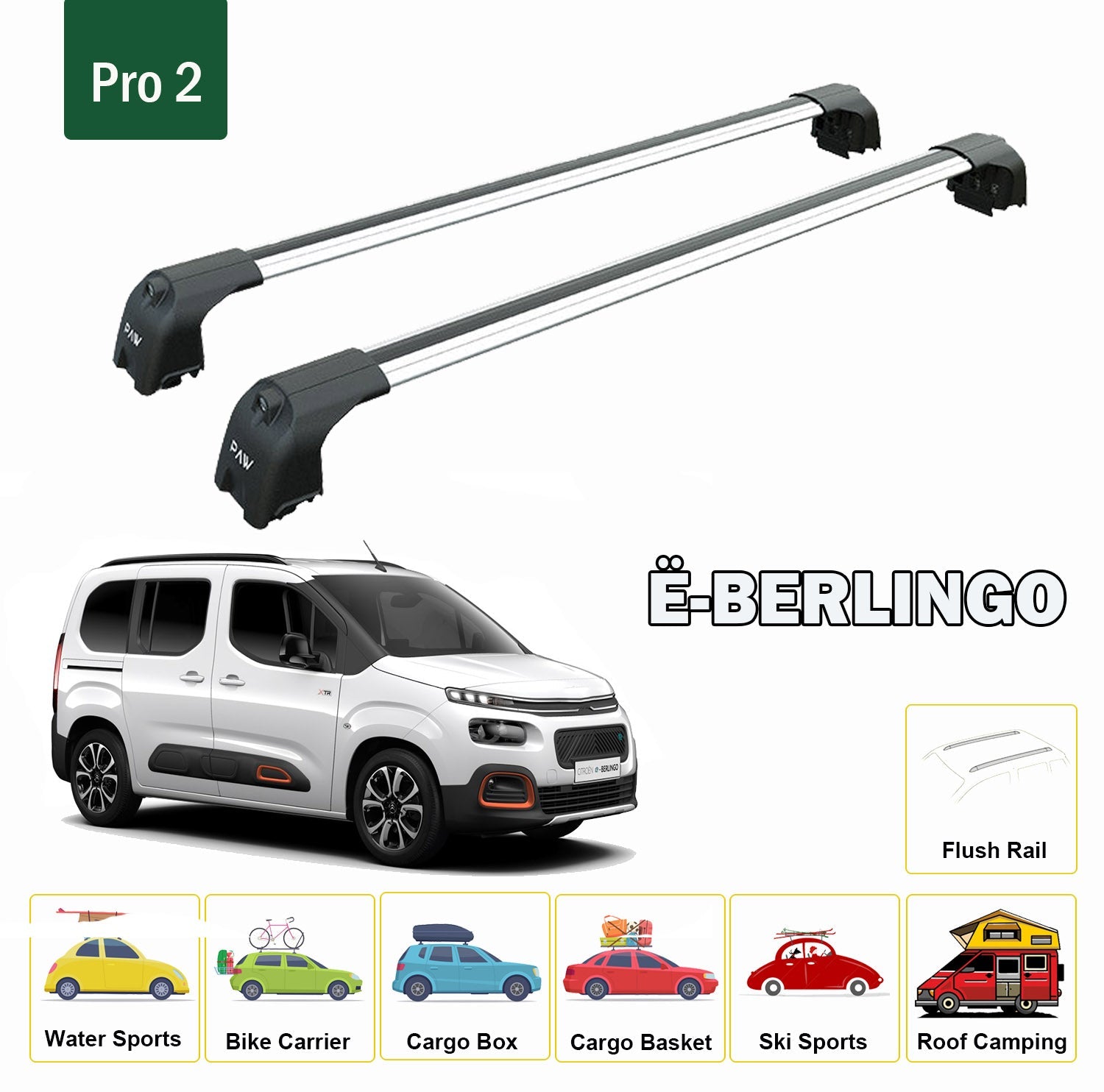 For Citroen Berlingo Roof Rack System, Aluminum Cross Bar, Silver 2023- Up