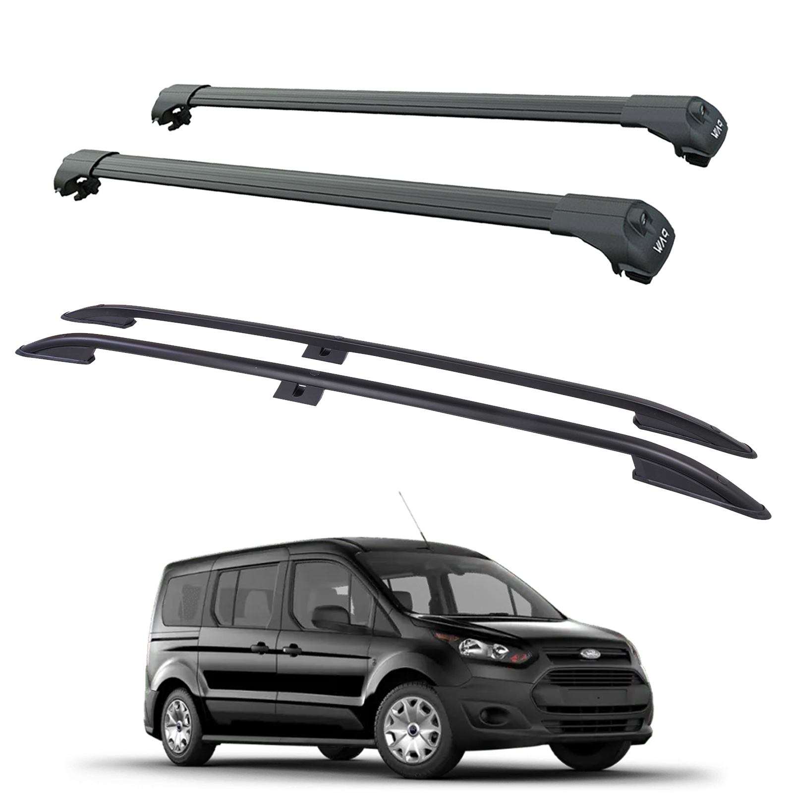 Für Ford Transit Connect LWB Dachreling + Dachträger Gepäckträger Schwarz Komplettset
