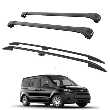 For Ford Transit Connect LWB (2013-2023) Roof Side Rails and Roof Racks Cross Bars, Black