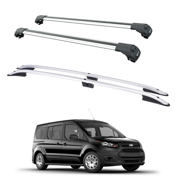 For Ford Transit Connect LWB (2013-2023) Roof Side Rails and Roof Racks Cross Bars, Silver
