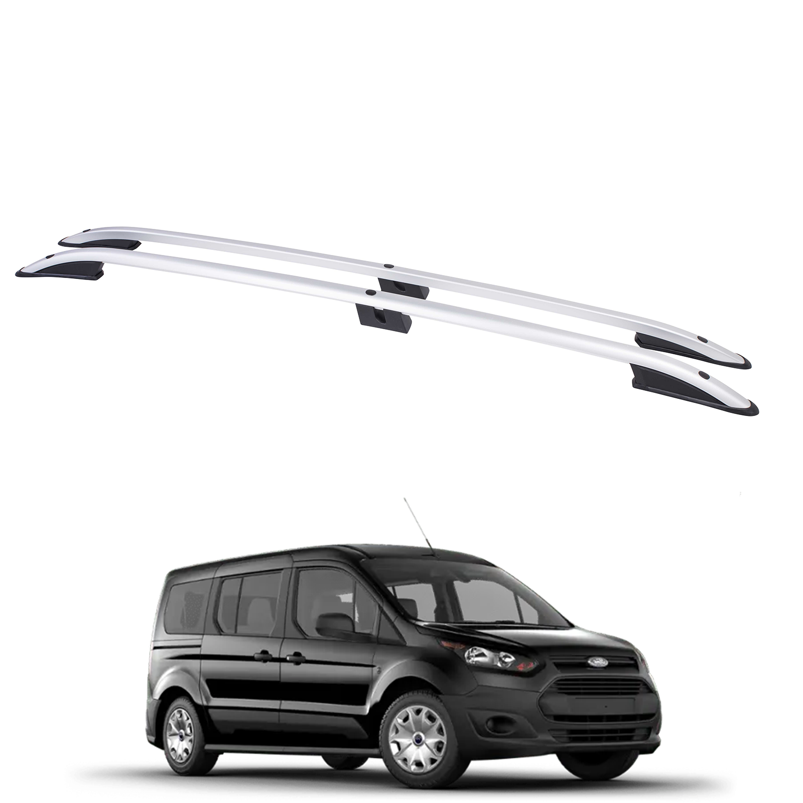 For Ford Transit Connect LWB 2013-2024 Roof Side Rails Ultimate Style Alu Silver