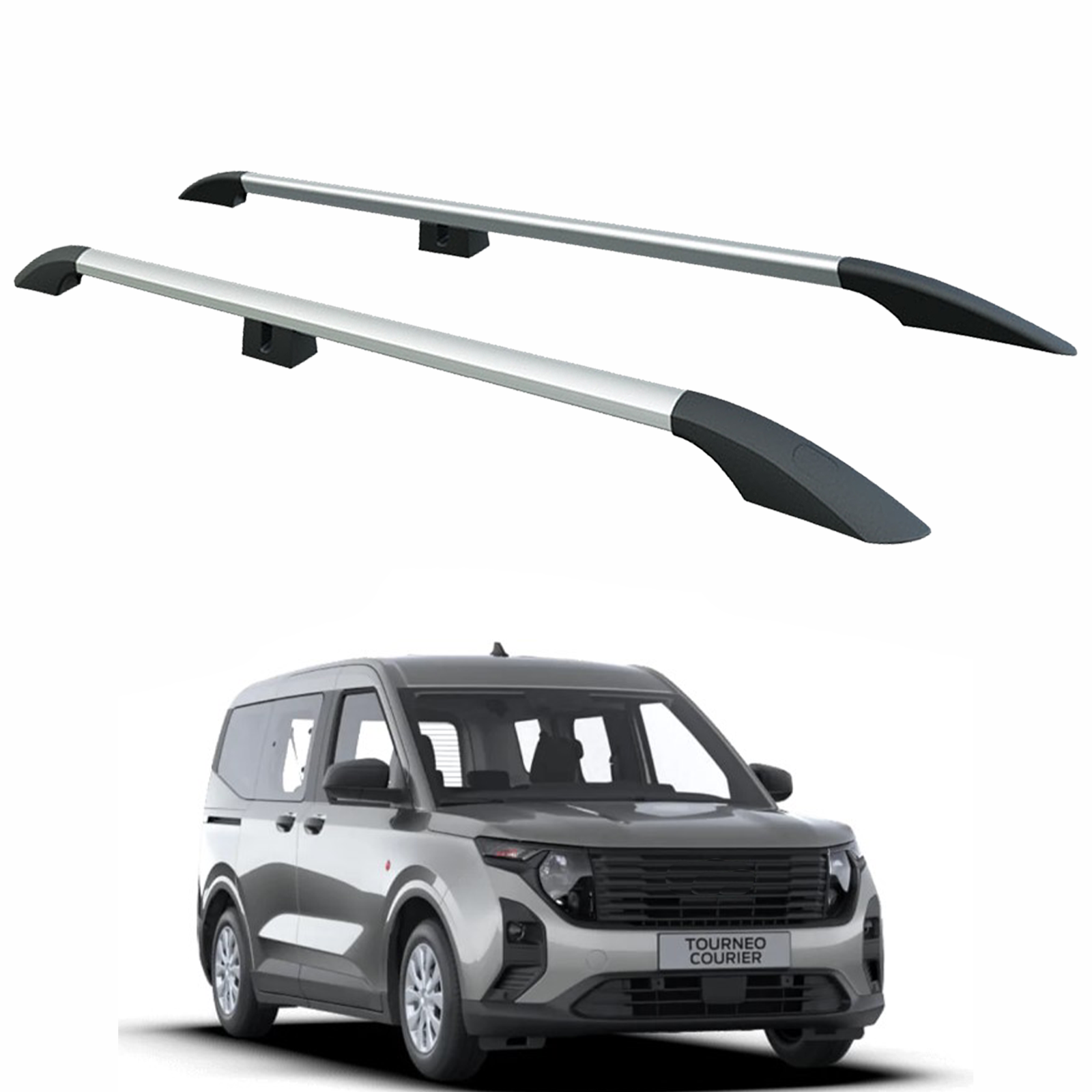 For Ford Ford Transit Courier 2023-Up Roof Side Rails Ultimate Style Alu Silver