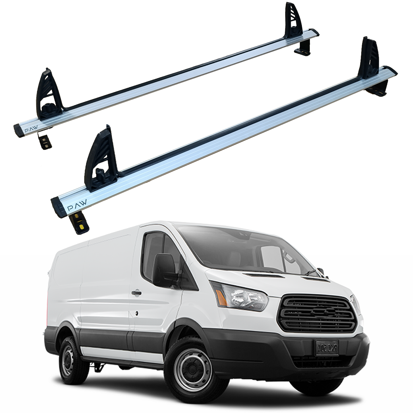 For Ford Transit (2013-2025) Ladder Roof Rack Carrier Cross Bars Aluminum, Silver 2 Qty