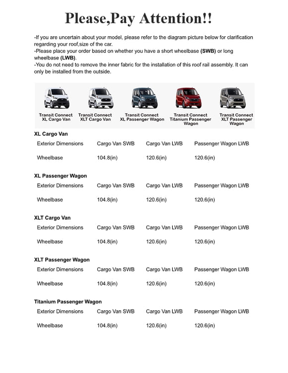 For Ford Transit Courier 2013-2023 Roof Side Rails and Roof Rack Cross Bar Alu Black