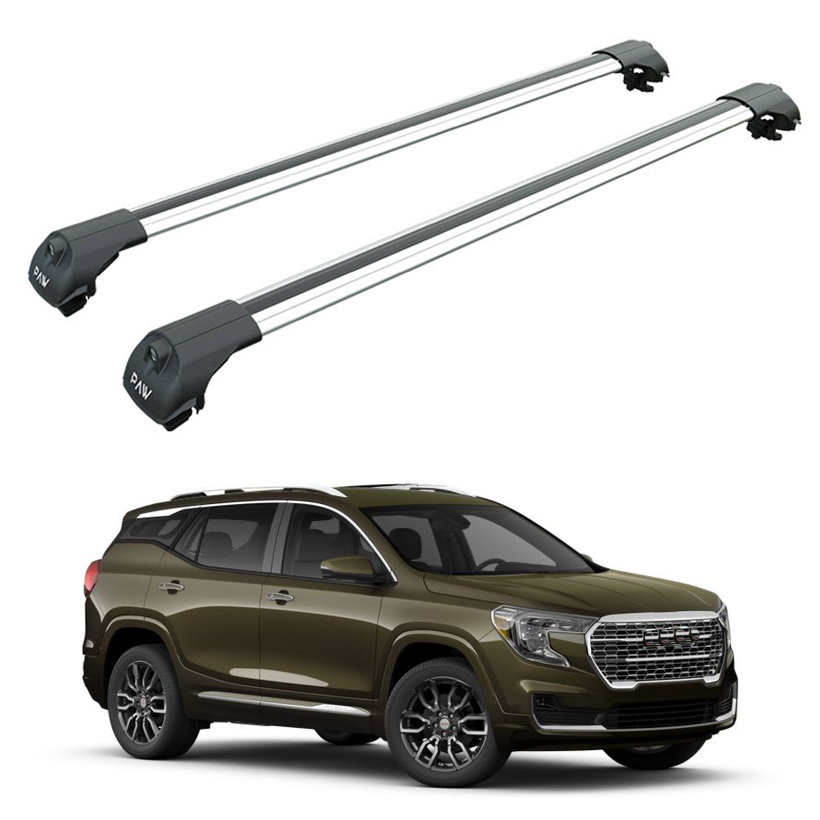 For GMC Terrain 2018-2024 Roof Rack Cross Bars Raised Rail Alu Silver