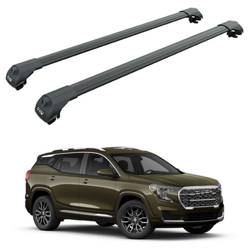 For GMC Terrain 2018-2024 Roof Rack Cross Bars Raised Rail Alu Black