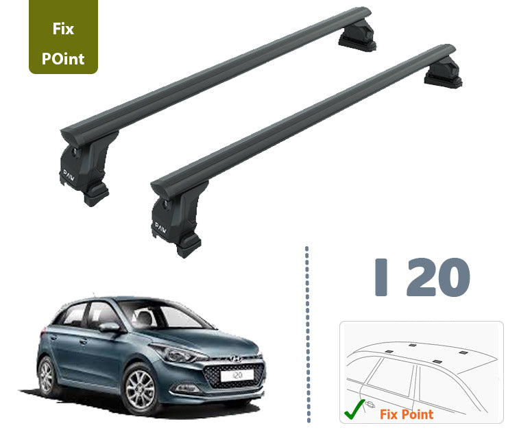 For Hyundai i20 2014-20 Roof Rack Cross Bars Fix Point Pro 6 Alu Black - 0