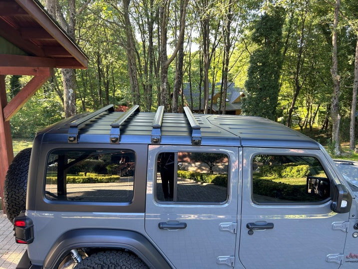 Für Jeep Wrangler JK 2007–2018 Dachträgersystem, Aluminium-Querstange, Metallhalterung, abschließbar, mit Regenrinnen schwarz-6