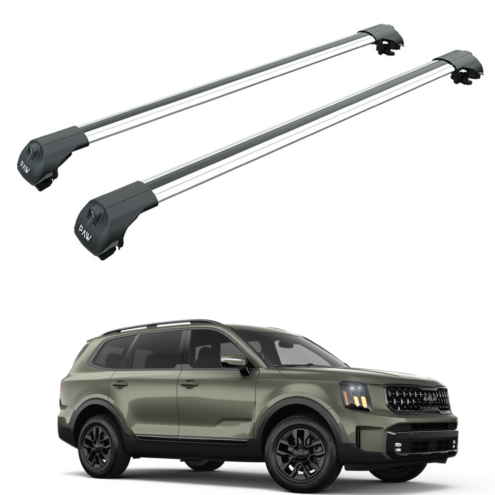 Roof Racks for Kia Telluride Roof Rack Cross Bars Raised Rail Alu Silver Pro 1