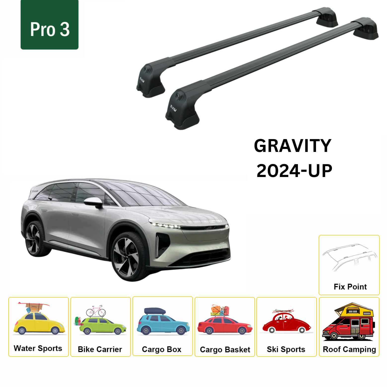 For Lucid Gravity 2024-Up  Roof Rack Cross Bars Fix Point Alu Black
