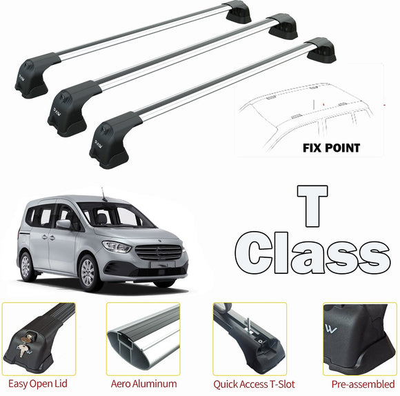 For Mercedes Benz T 2022-2025 3Qty Roof Rack Cross Bars Metal Bracket Fix Point Alu Black