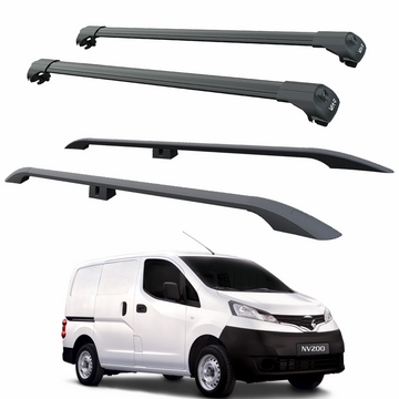 For Nissan NV200 2009-Up Roof Side Rails and Roof Racks Cross Bars Alu Black