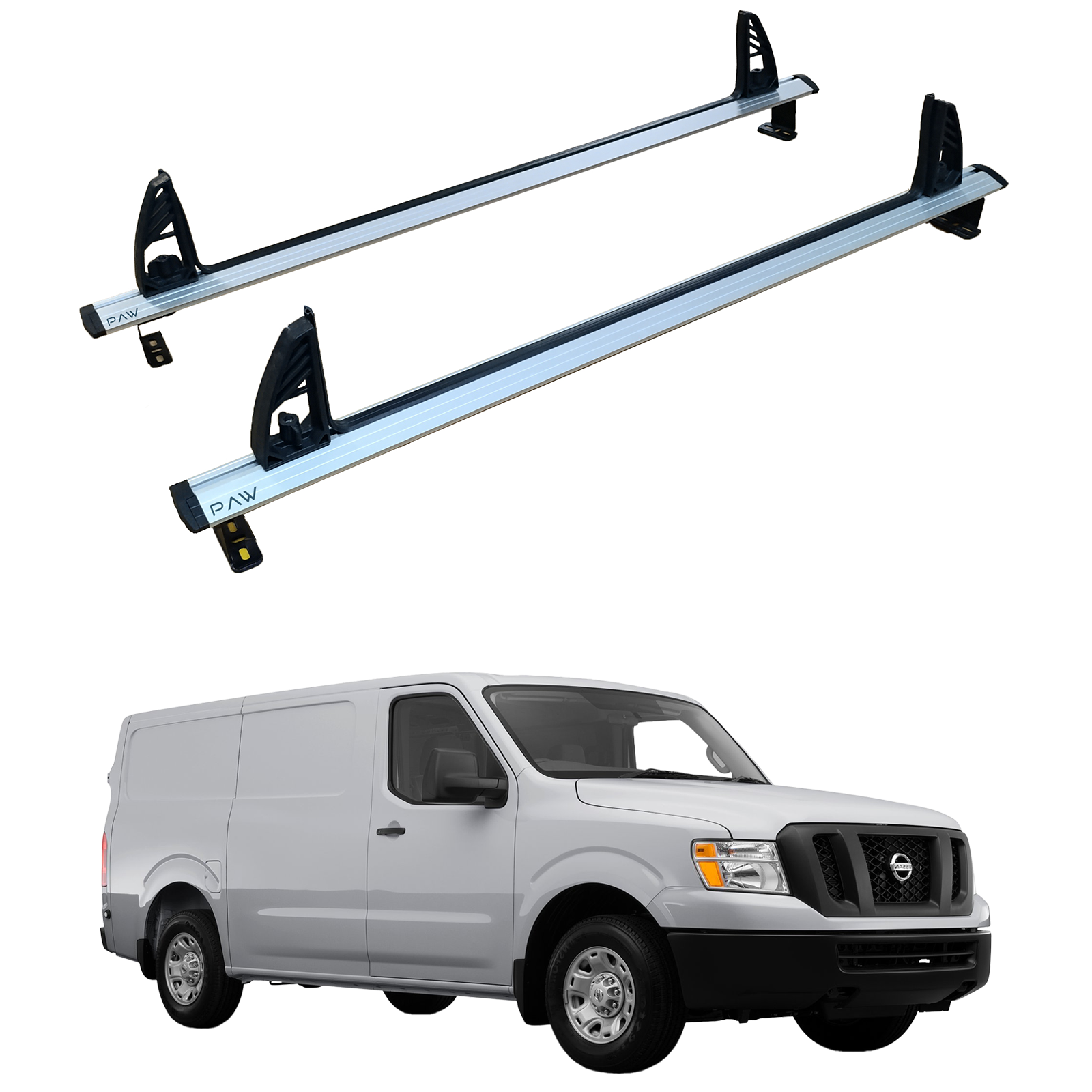 Paw H1 Ladder Roof Rack For Nissan NV2500 Cargo Vans Pratik Series Silver 2 Qty