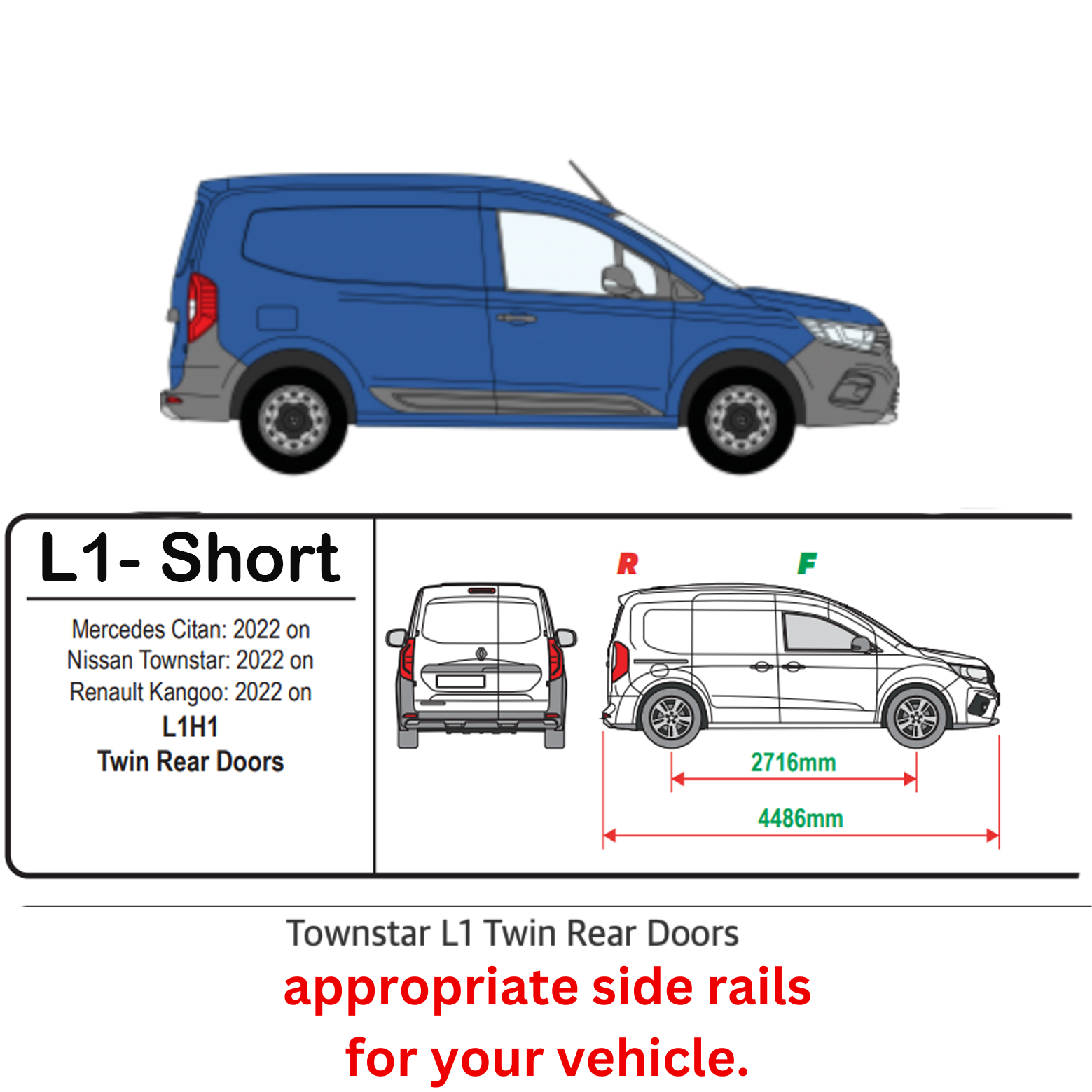 For Nissan Townstar Swb 2021-2025 Roof Side Rails Ultimate Style Alu Black - 0