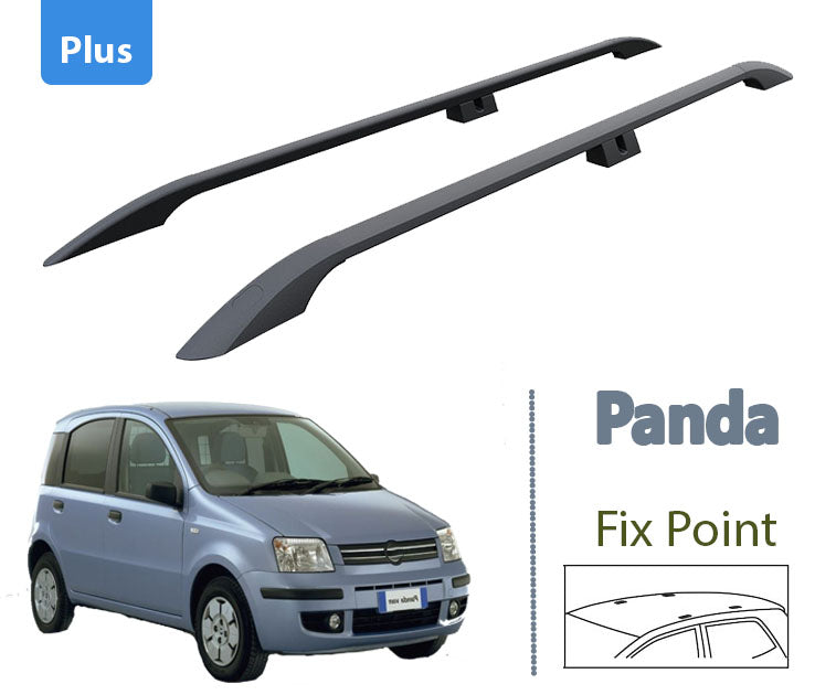 Plus Roof Rails Roof Rack Compatible with Fiat Panda 2003-2012 for Attaching Roof Racks, Roof Boxes or Roof Bicycle Racks Robust Aluminium Construction Black