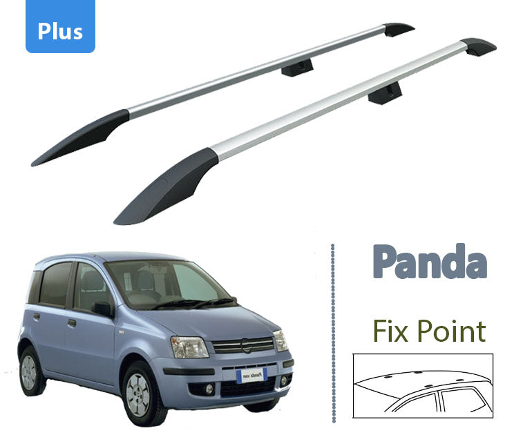 Plus Roof Rails Roof Rack Compatible with Fiat Panda 169 for Attaching Roof Racks, Roof Boxes or Roof Bicycle Racks Robust Aluminium Construction Silver 2003-2012