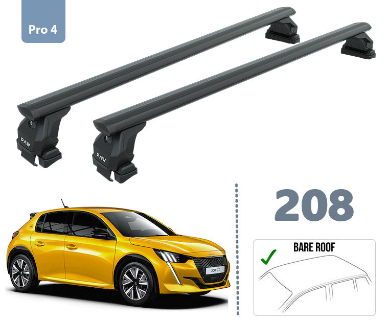 For Peugeot 208 Roof Rack System, Aluminium Cross Bar, Metal Bracket, Normal Roof, Black