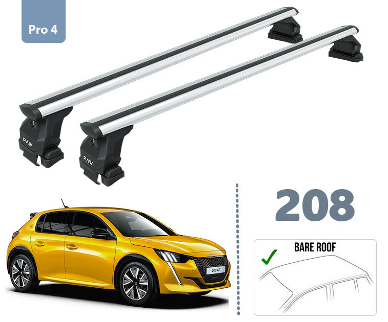 For Peugeot 208 Roof Rack System, Aluminium Cross Bar, Metal Bracket, Normal Roof, Silver-3