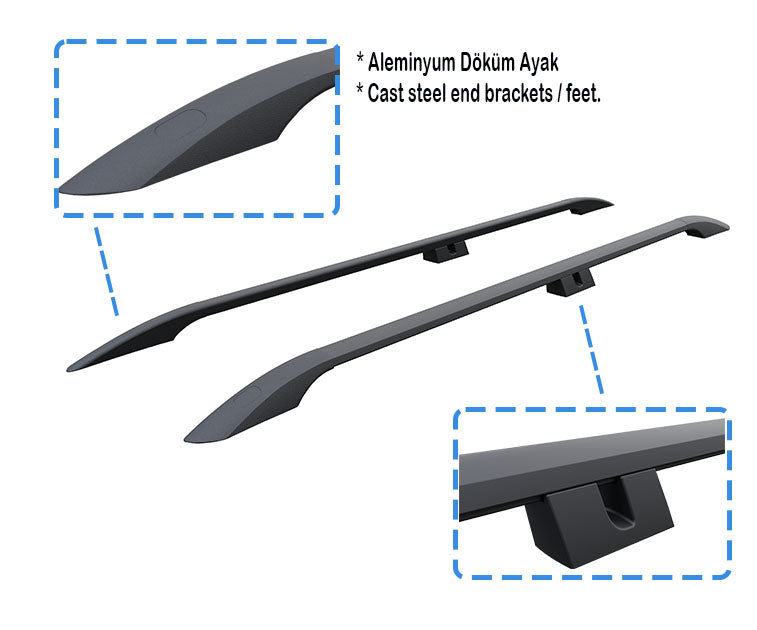 For Fiat Doblo SWB 2010-2020 Van Aluminium Roof Rails Black - 0