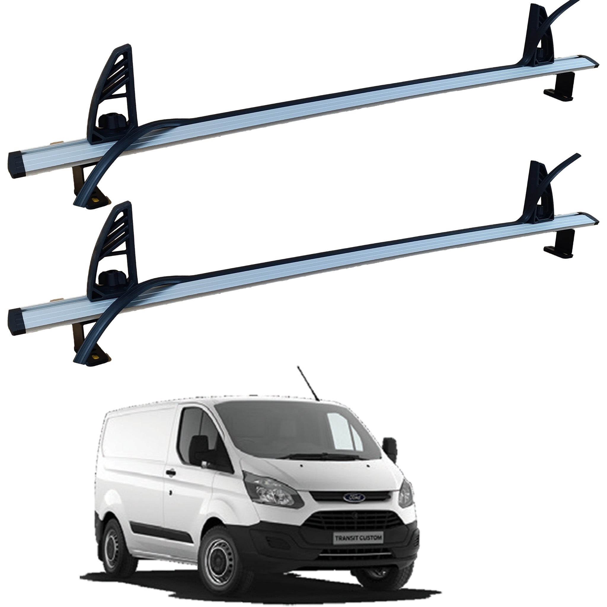 For Ford Transit Custom Roof Racks Cross Bars Carrier Alu 2013-2023 2 Qty Black