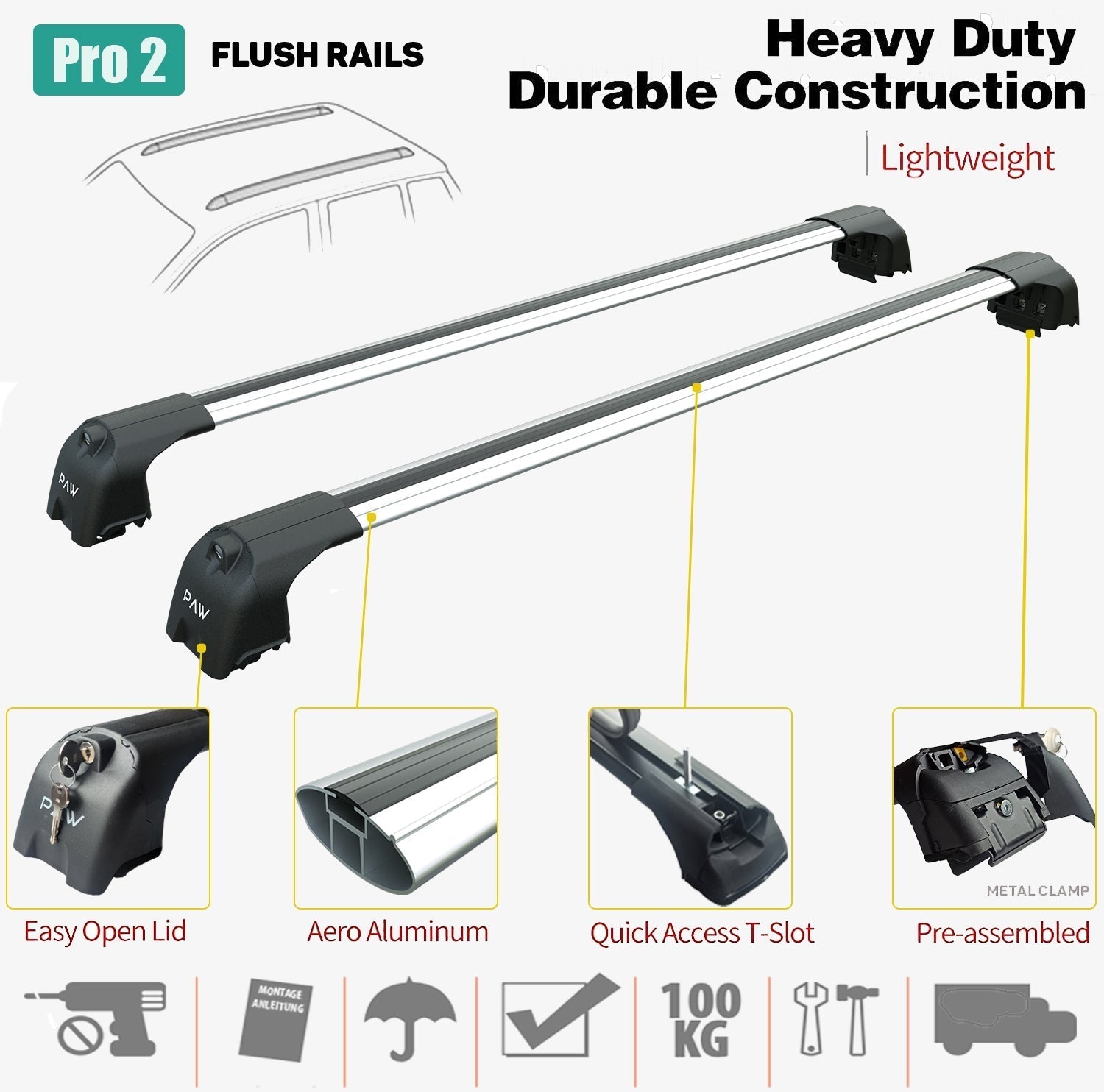 For Vauxhall Combo E Van 2019-Up Roof Rack System Carrier Cross Bars Aluminum Lockable High Quality of Metal Bracket Silver