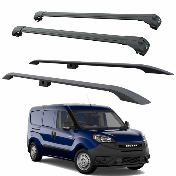 For Chevrolet Promaster City 2015-2022 Roof Side Rails and Roof Rack Cross Bars Alu Black