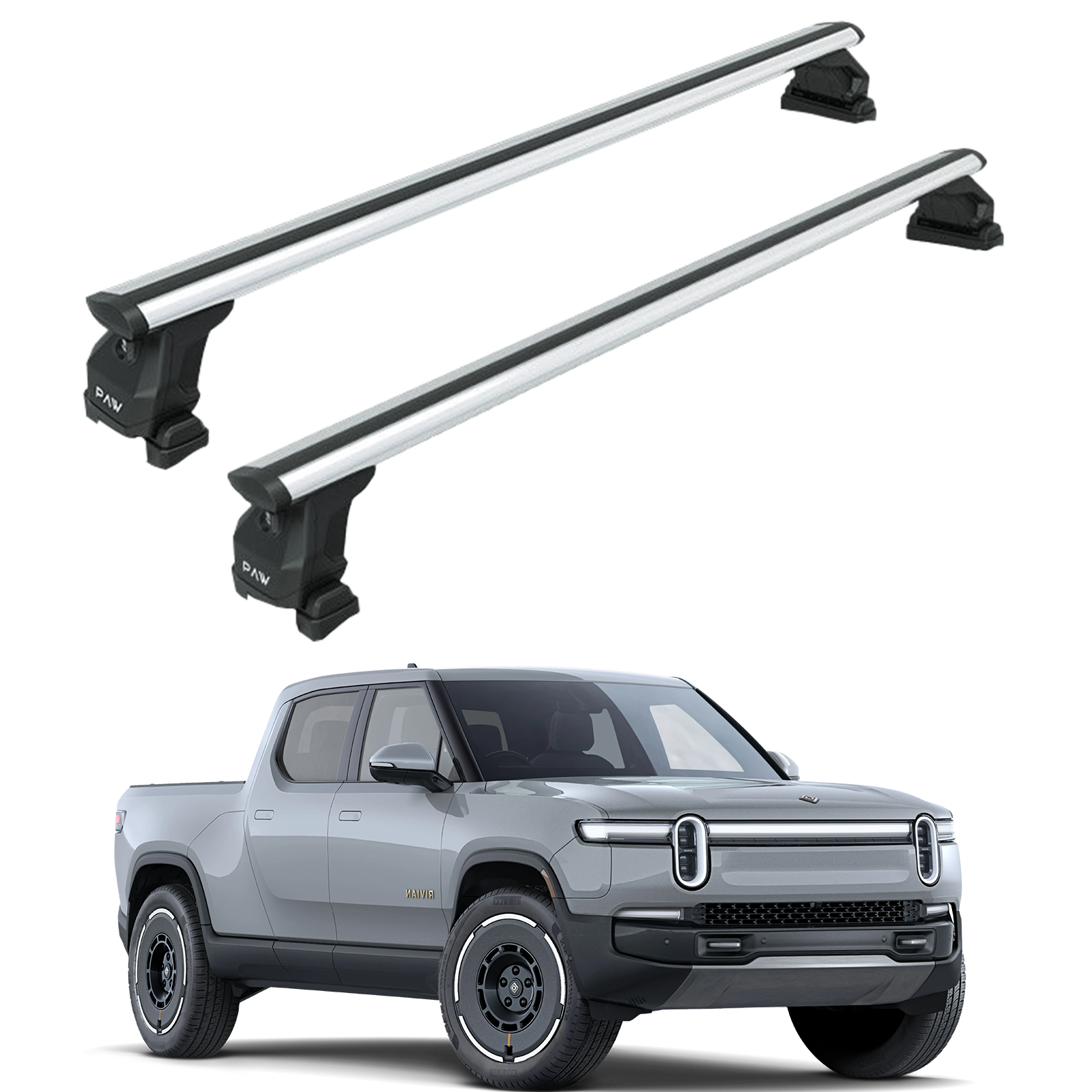 For Rivian R1T 2022-Up Roof Rack Cross Bars Fix Point Pro 6 Alu Silver